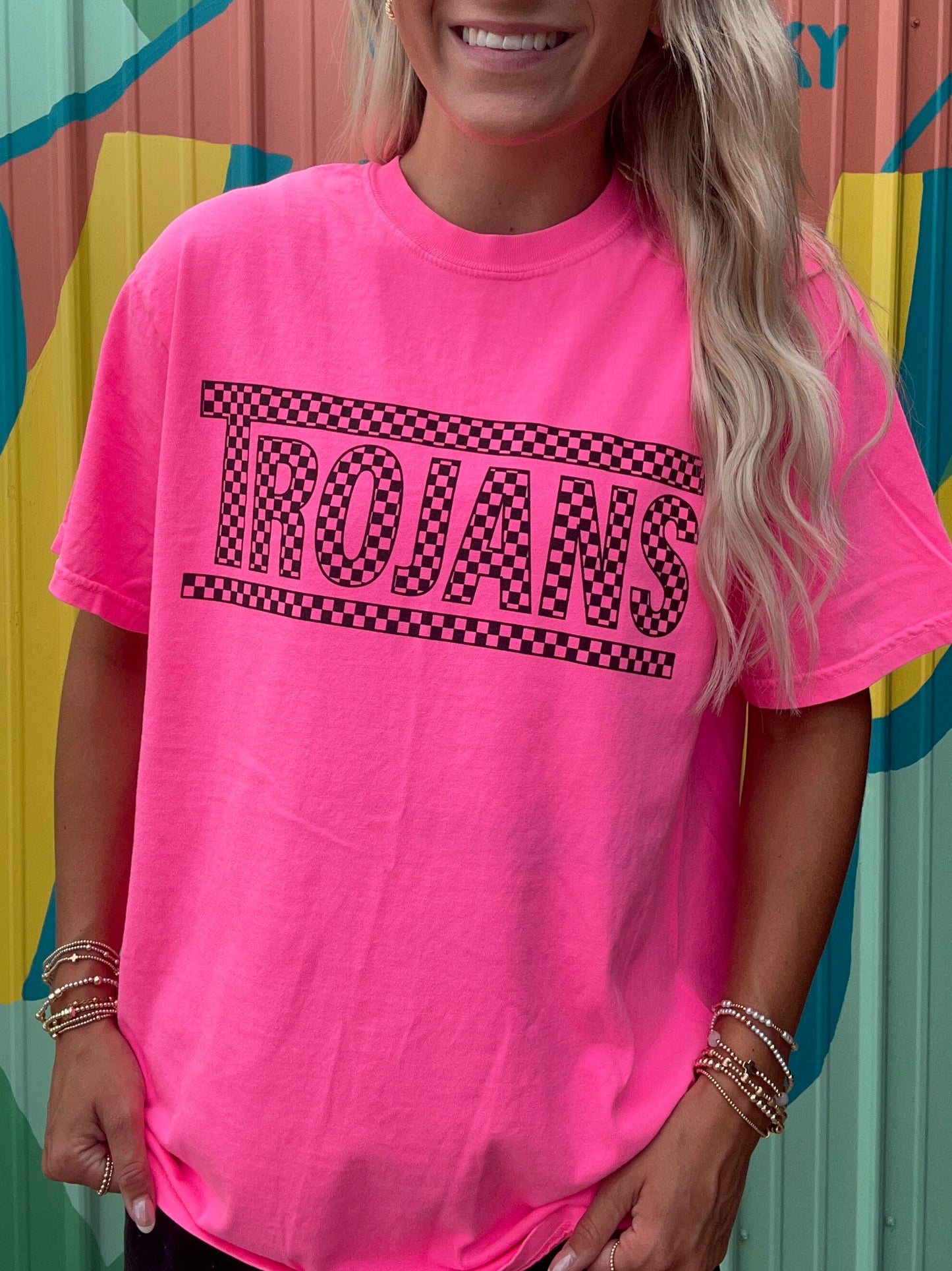 Trojans Check Neon Comfort Colors