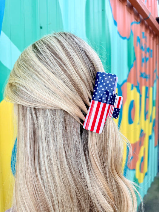 Red White & Blue Flag Claw Clip- LARGE