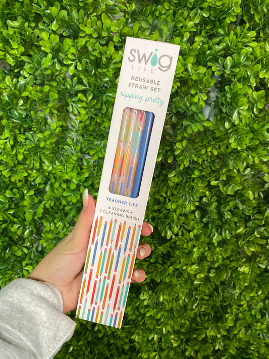 Swig Reusable Straw Set Teacher Life + Blue