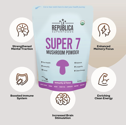 La Republica Organic SUPER 7 Fruiting Mushroom Powder: 3oz Bag