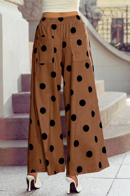 High Waist Wide Leg Polka Dot Pocket Pants S-4X: Black / S