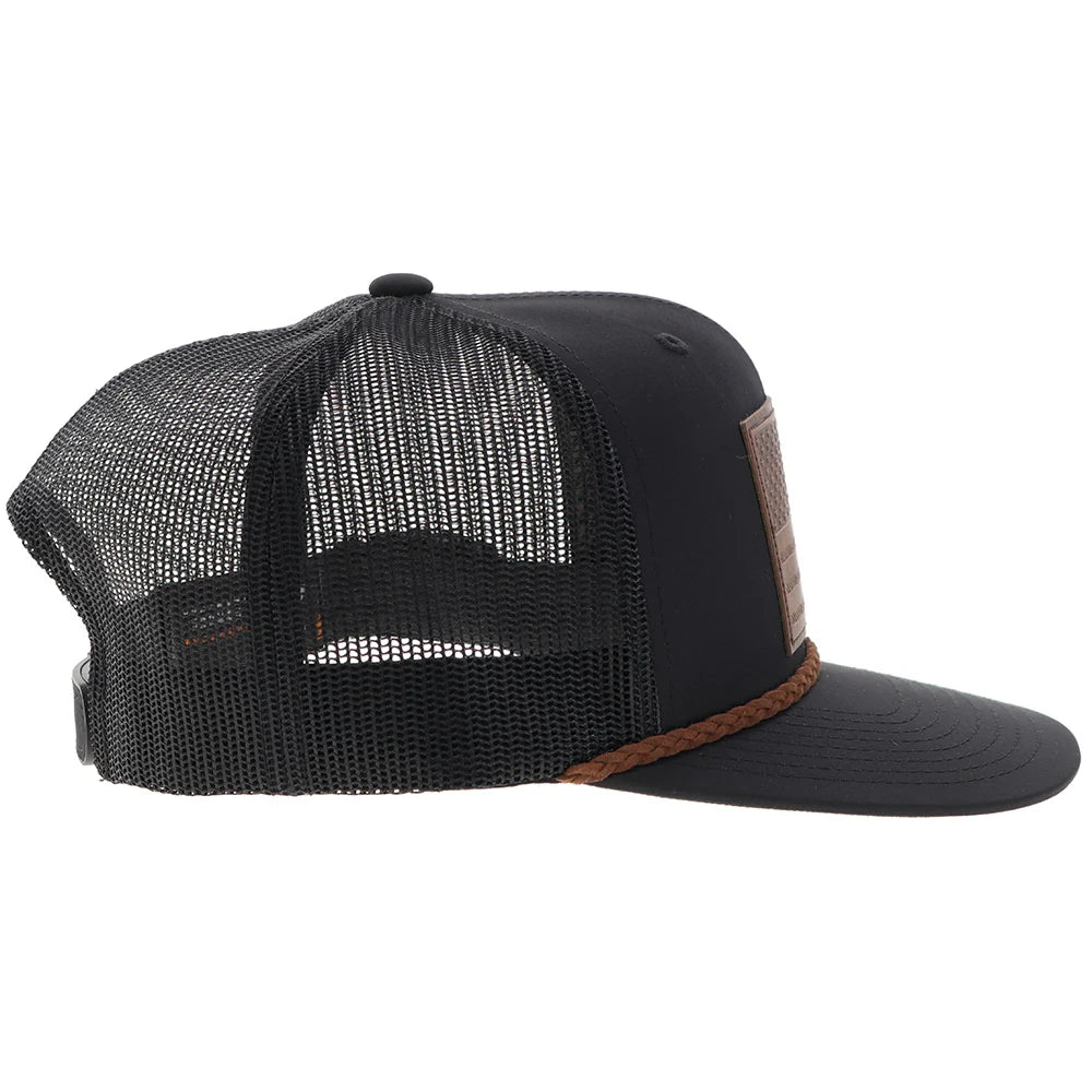 Hooey Liberty Roper Men’s Trucker Hat - Black w/ Leather Patch