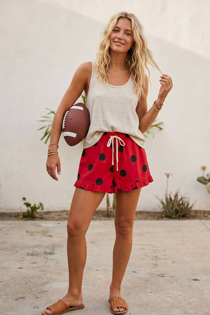 Gameday Ruffle Hem Polka Dot Poplin Shorts: BLUE/WHITE / S