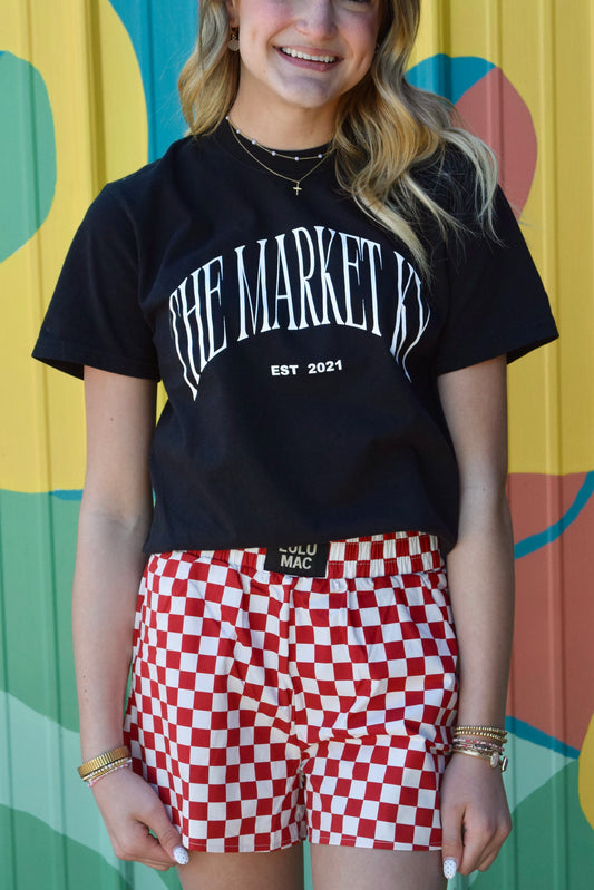 Lulu Mac White Checker Boxer Short - Dark Red