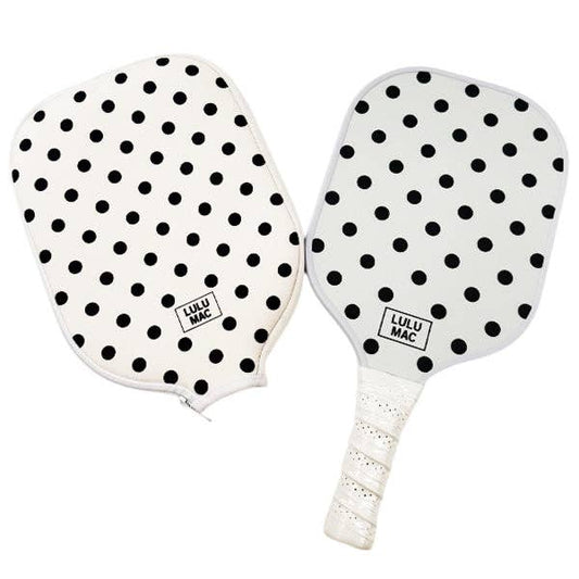 LuluMac Pickleball Paddle + Case: White & Black Polka Dot