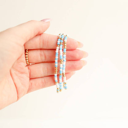 Blue and White Sprinkle Bracelet: Standard 6.75 inch