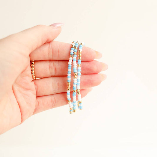 Blue and White Sprinkle Bracelet: Standard 6.75 inch