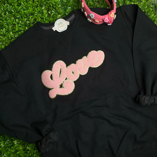 Pink/Black LOVE Chenille Sweatshirt