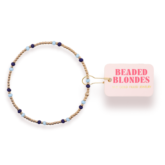 Powder Blue and Navy Two Toned Dainty Poppi Bracelet: Standard 6.75 Inch