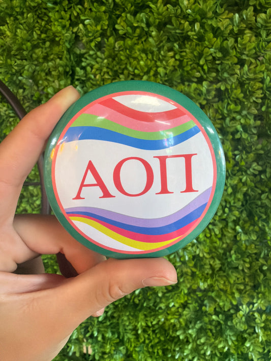 Sorority Button - Retro Wave Design: 3" Round / Alpha Omicron Pi