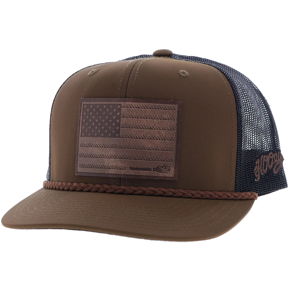 Hooey Liberty Roper Men’s Trucker Hat - Brown/Black w/ Leather Patch