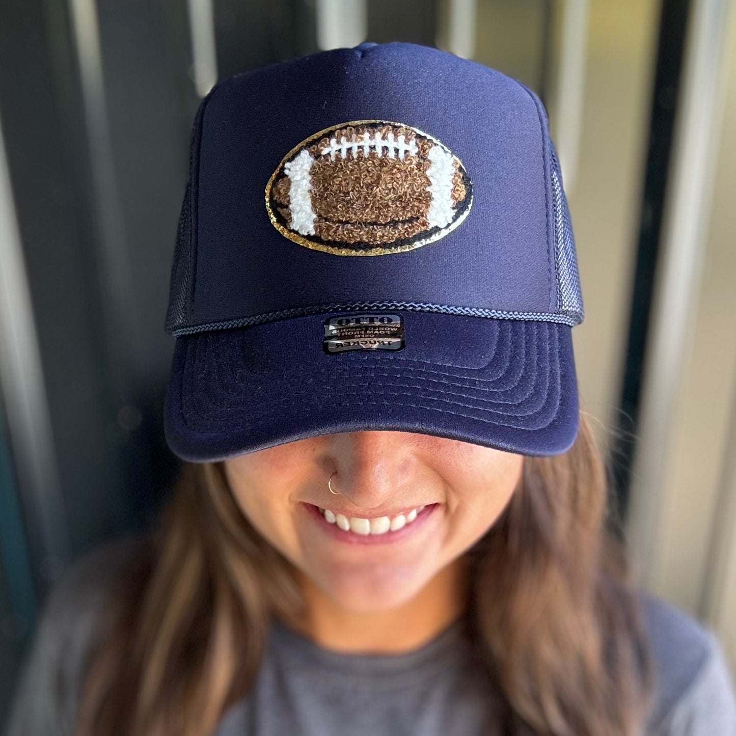 Football Chenille Patch Trucker Hat (Options)