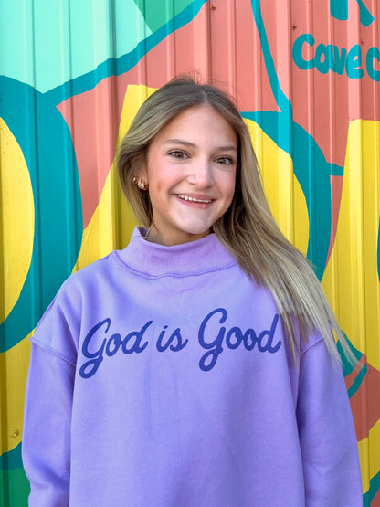 God Is Good Purple Mock Neck