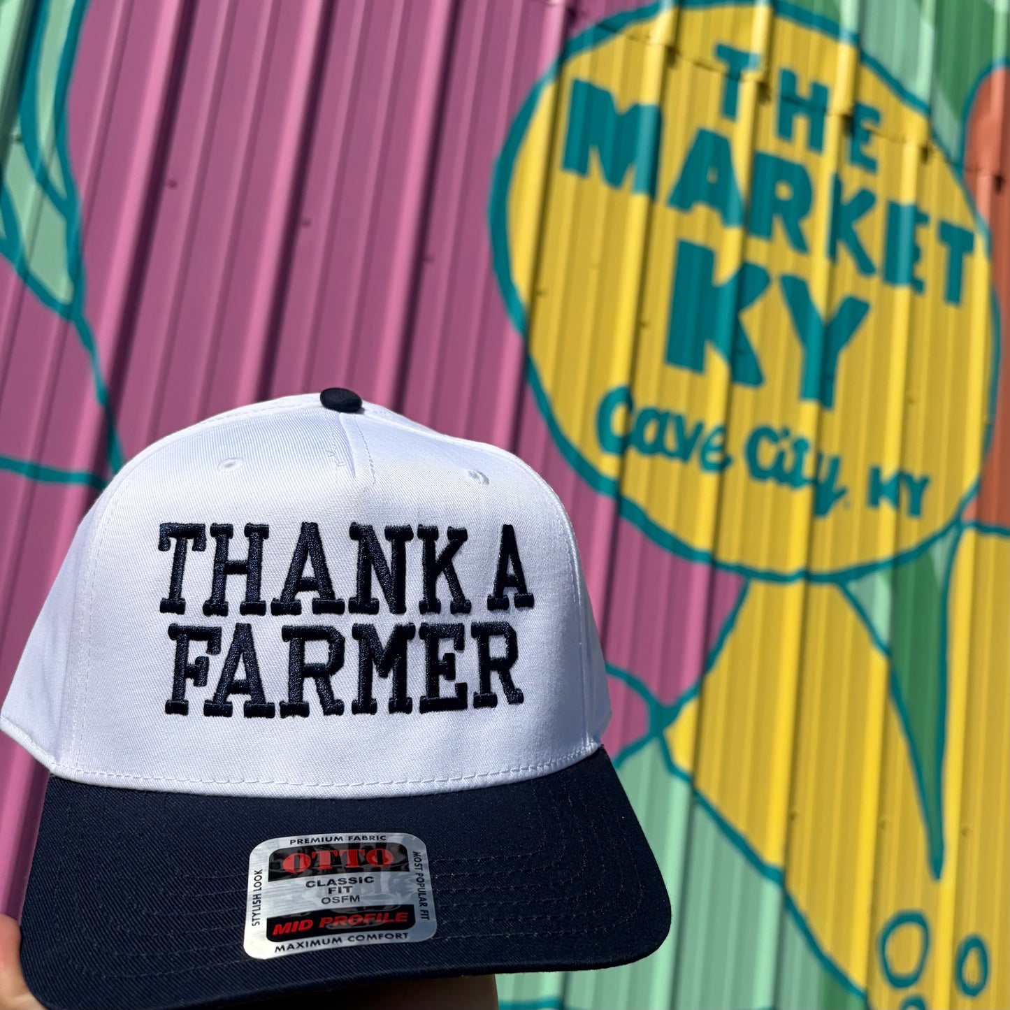 Thank A Farmer Embroidered Trucker Hat- Navy/White