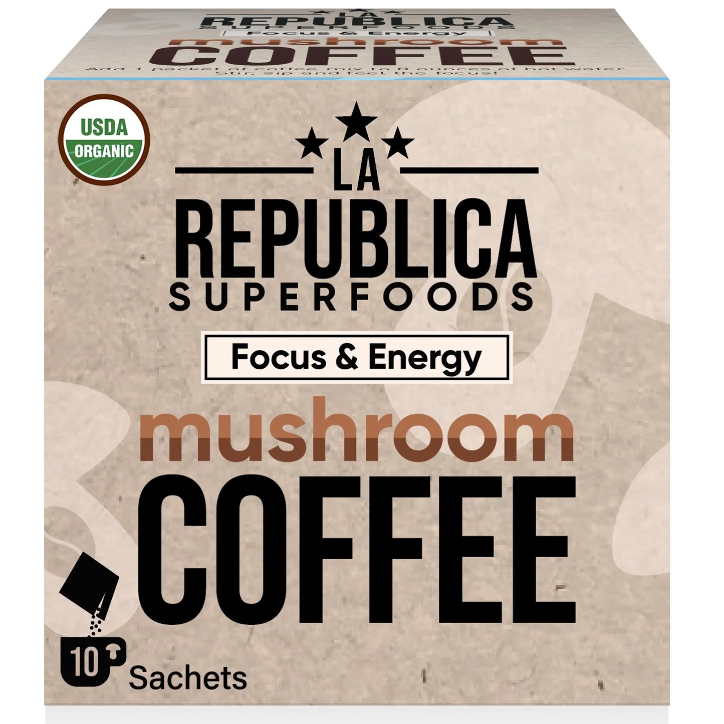La Republica Organic Mushroom Coffee 10-Pack (Full-Fruiting): 10-Pack Single Serve Box
