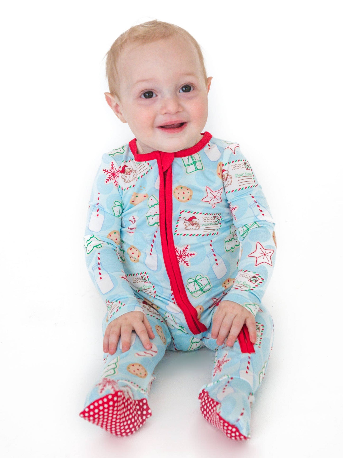 SoftSnooze™ Baby Bamboo Viscose Santa Sweets Footed One Piece Pajama: Blue / 12-18m