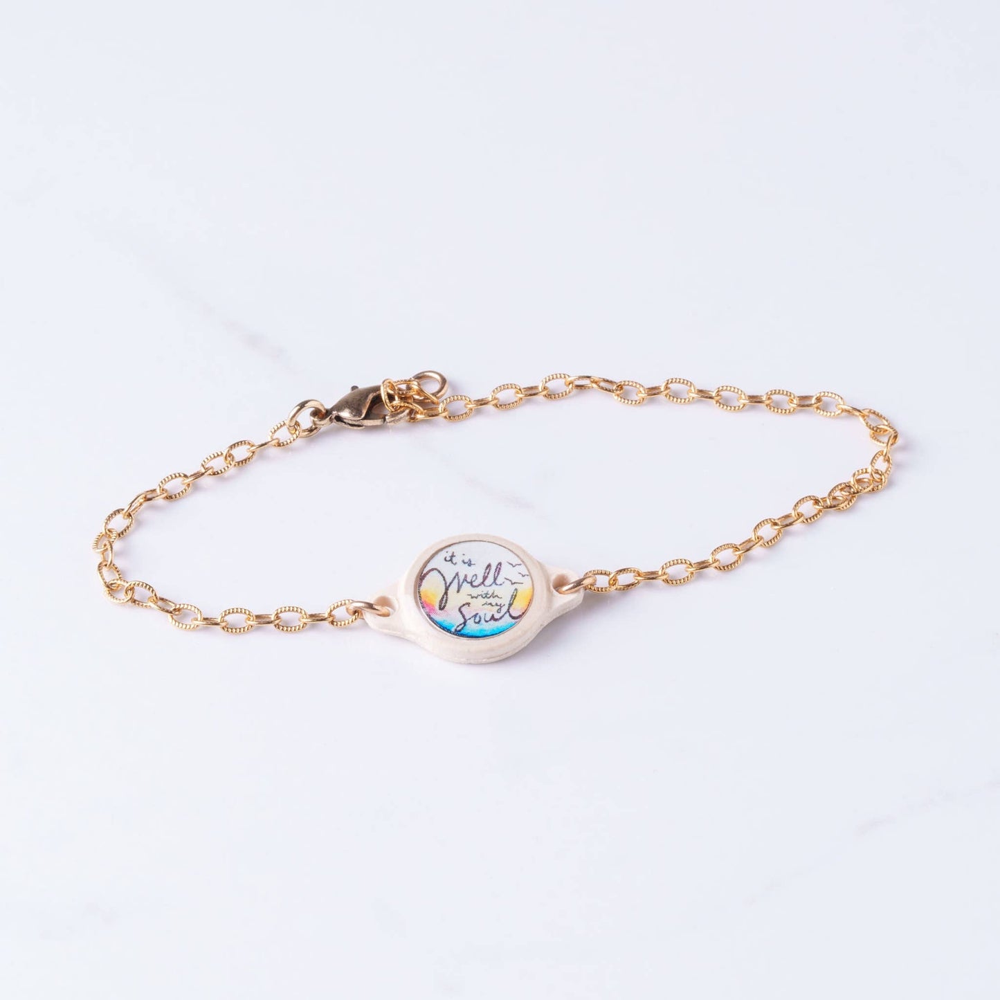 Tap To Pray™ - Survivor Series Handmade Bracelets: 14K Gold-Plated + Vanilla Cross