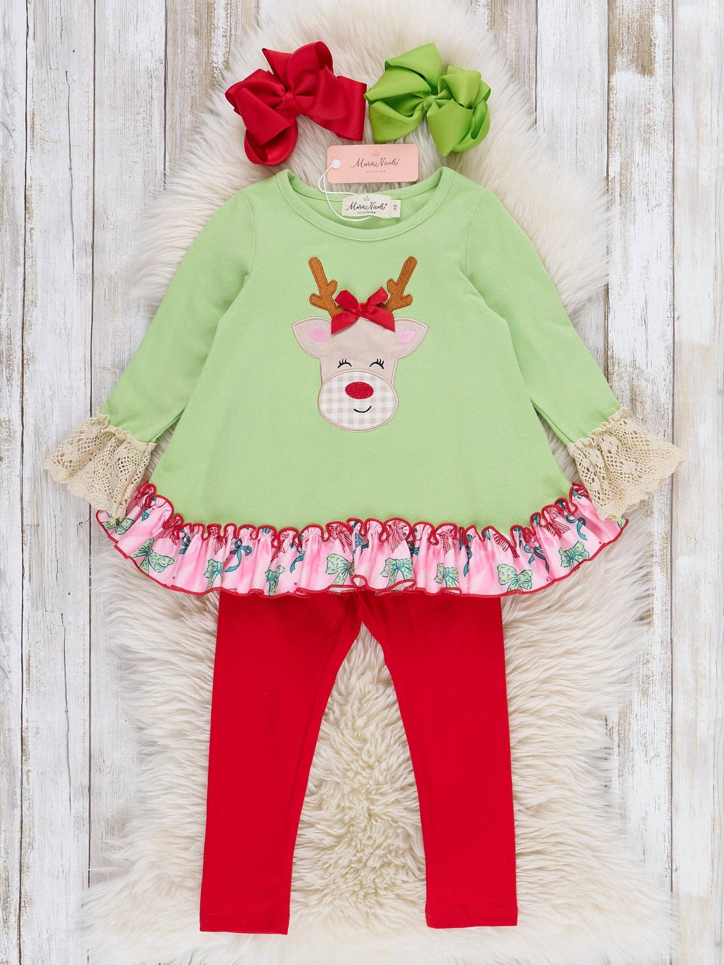 Reindeer Smile Embroidered Ruffle Outfit: M(3yrs)