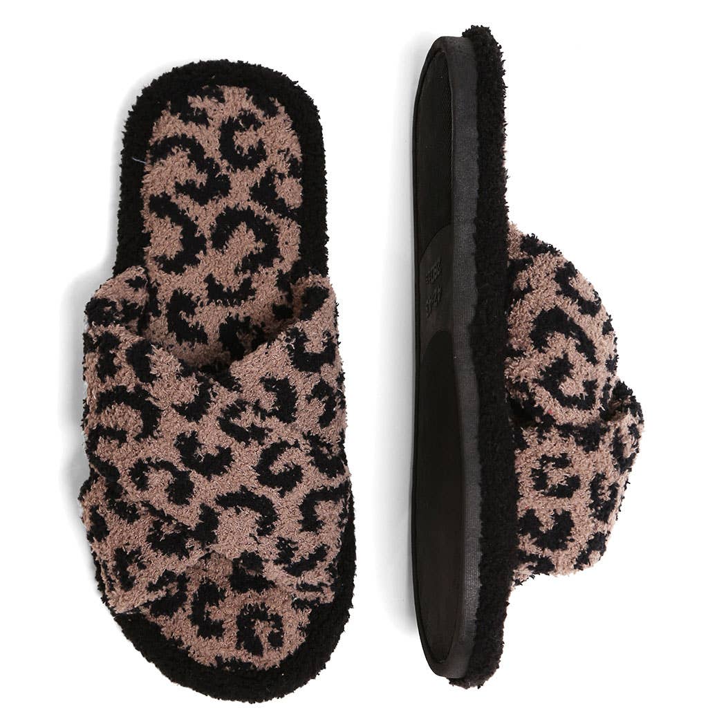 Luxury Soft Crossover Leopard Pattern Slipper: BLACK / S/M