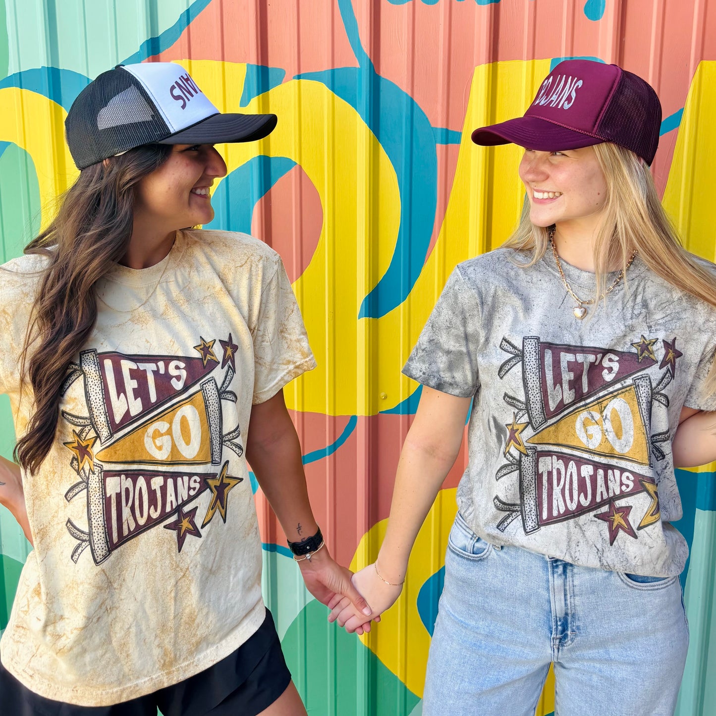 Trojans Pennants Acid Wash Comfort Colors Tee- Grey