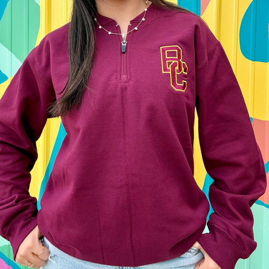 BC Embroidered Quarter Zip - Burgundy