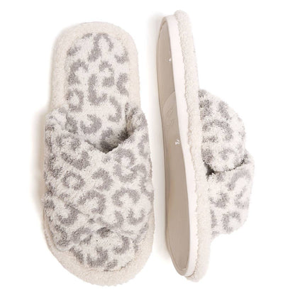 Luxury Soft Crossover Leopard Pattern Slipper: GREY / S/M