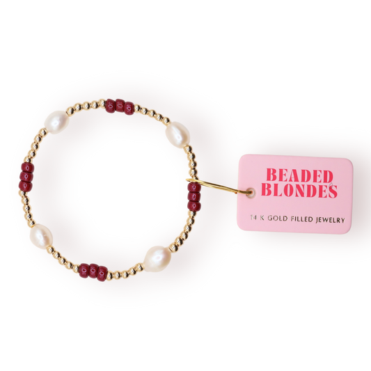 Maroon Pearl Poppi Bracelet: Standard 6.75 inch