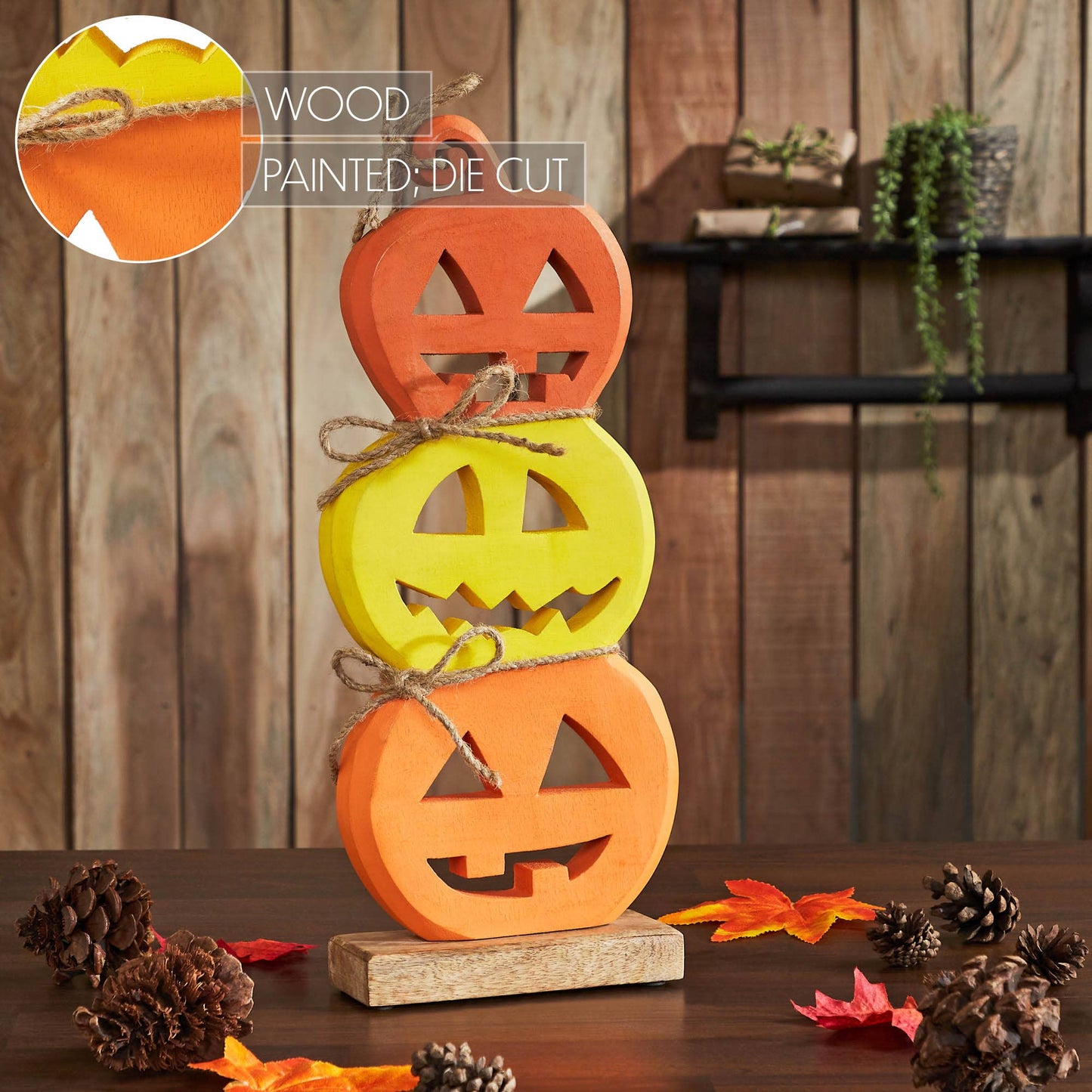 Jack O' Lantern Stack Wood Decor 16.75x7x2.25