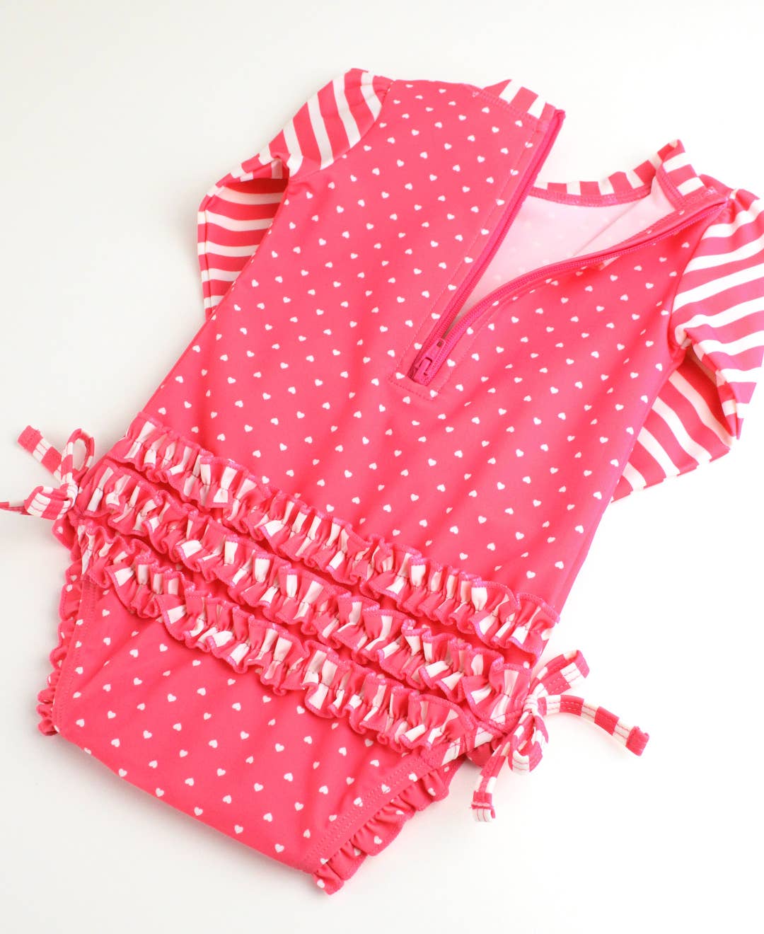 Hot Pink Heart Long Sleeve One Piece Rash Guard: 6-12m / Pink