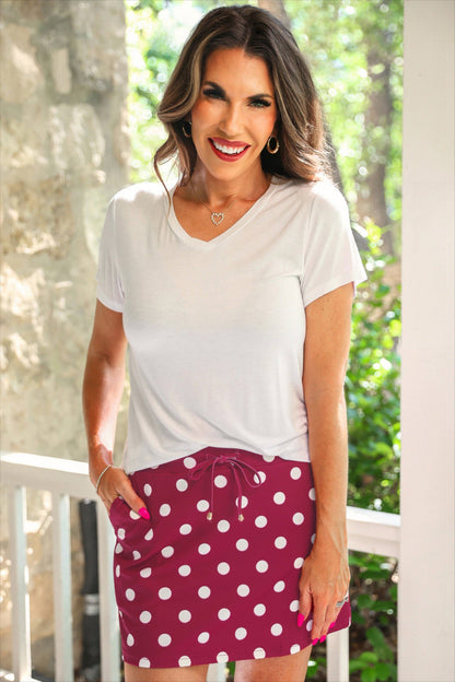 Burgundy Polka Dot Skort: Burgundy / Small
