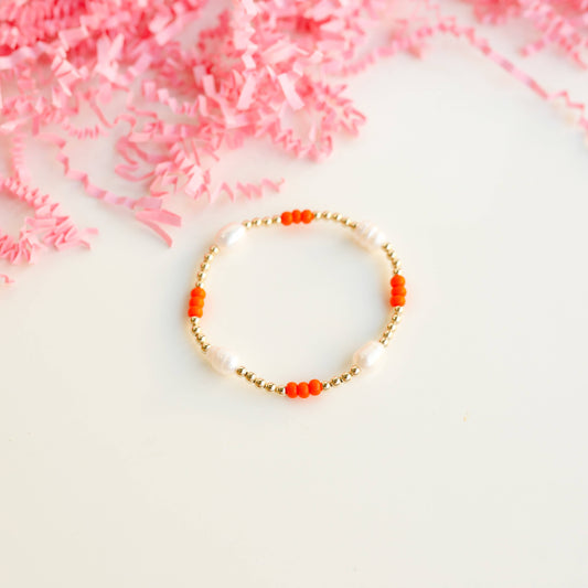 Orange School Spirit Pearl Poppi Bracelet: Standard 6.75 inch