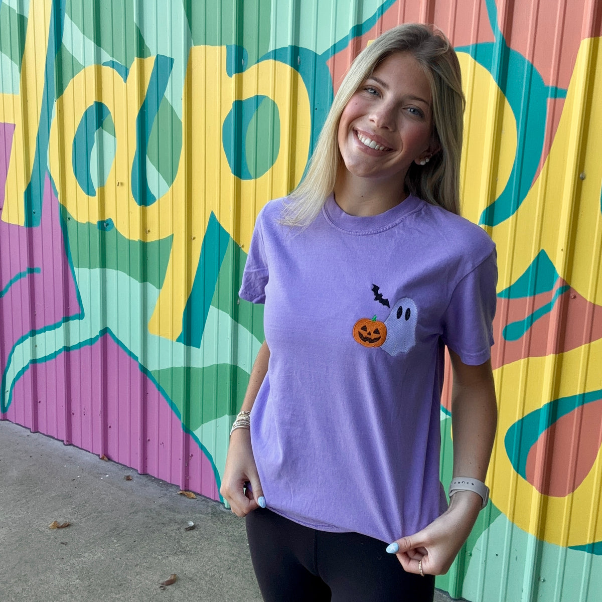 Spooky Trio Embroidered Comfort Colors Tee: Purple