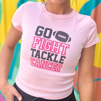 Go Fight Tackle Cancer Football Baby Doll Tee
