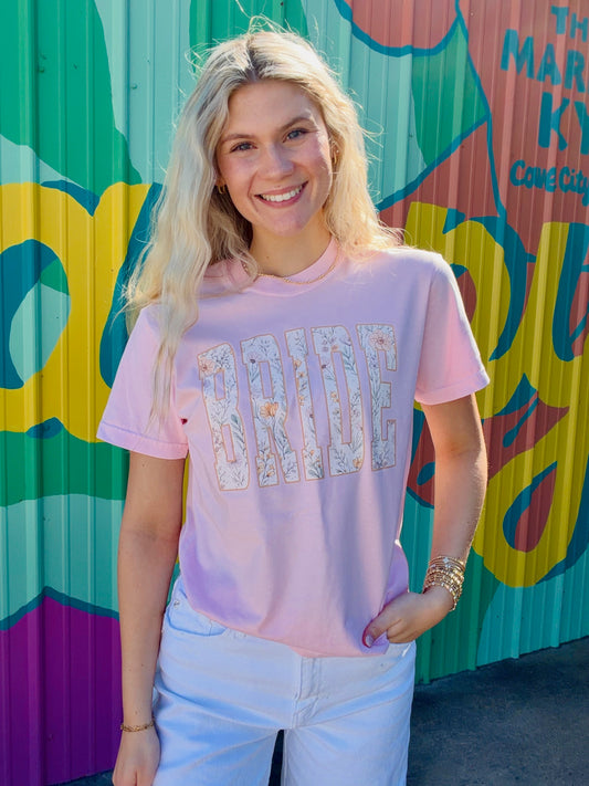 Floral Bride Comfort Colors Tee - Pink