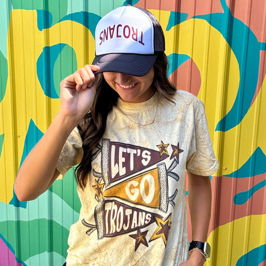 Trojans Pennants Acid Wash Comfort Colors Tee- Gold