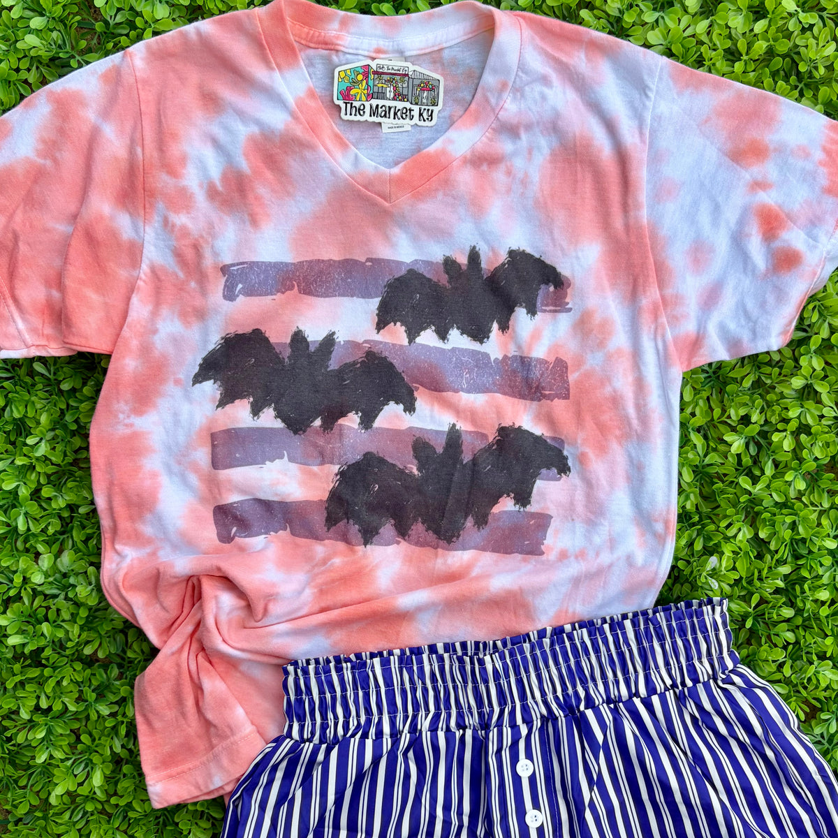 Preppy Bats V-Neck Tie-Dye Tee