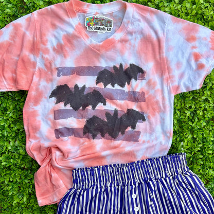 Preppy Bats V-Neck Tie-Dye Tee