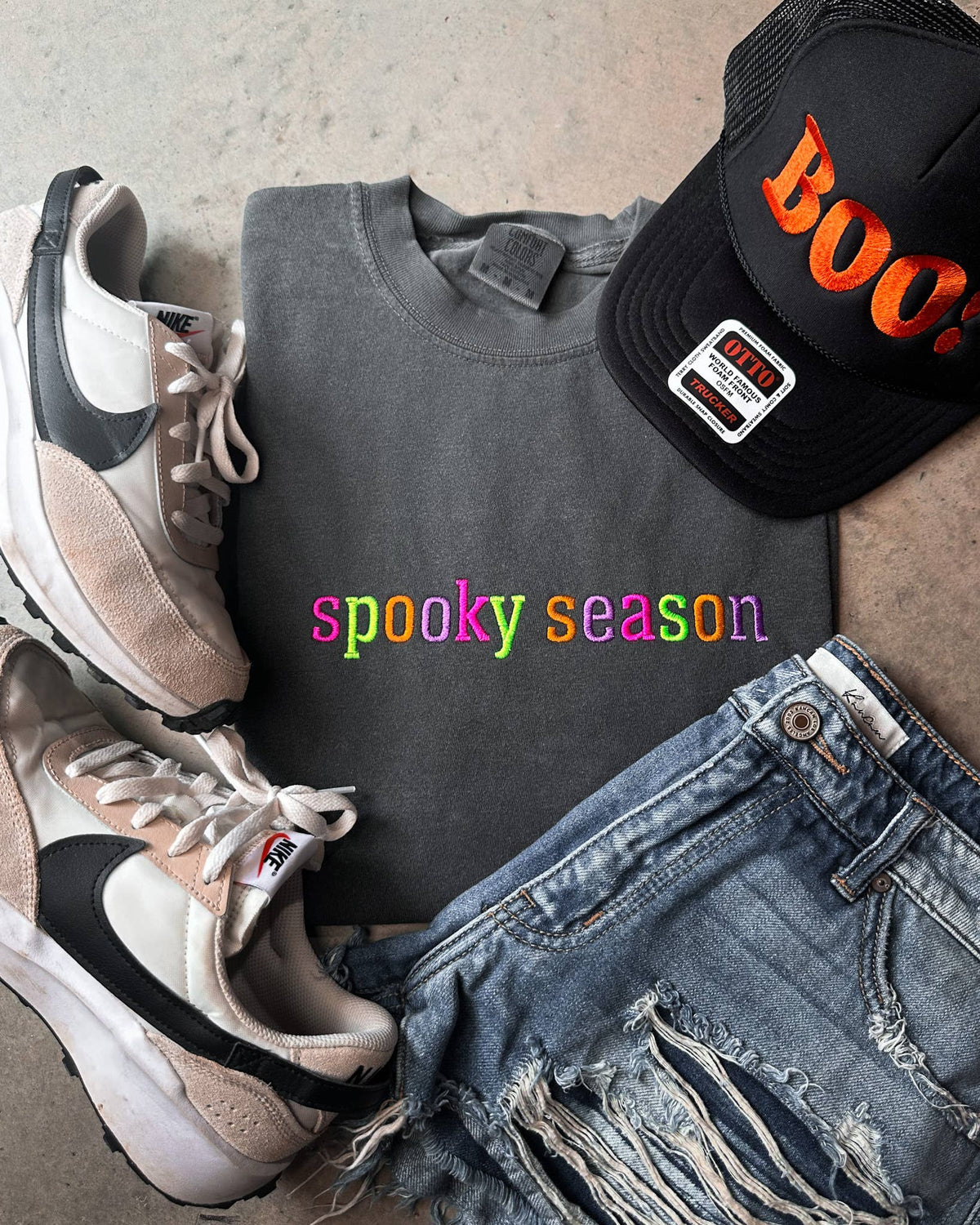 Spooky Season Embroidered Comfort Colors Tee - Pink/Orange/Green/Purple