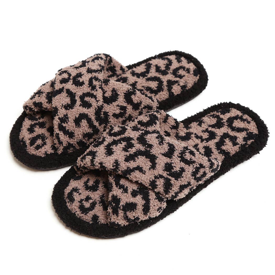 Luxury Soft Crossover Leopard Pattern Slipper: BLACK / S/M