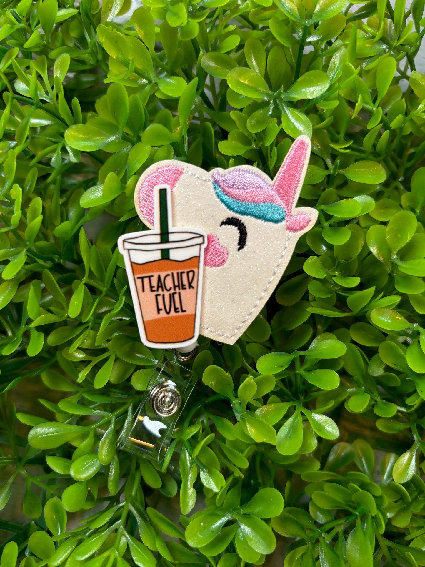 Teacher Fuel Unicorn Badge Reel