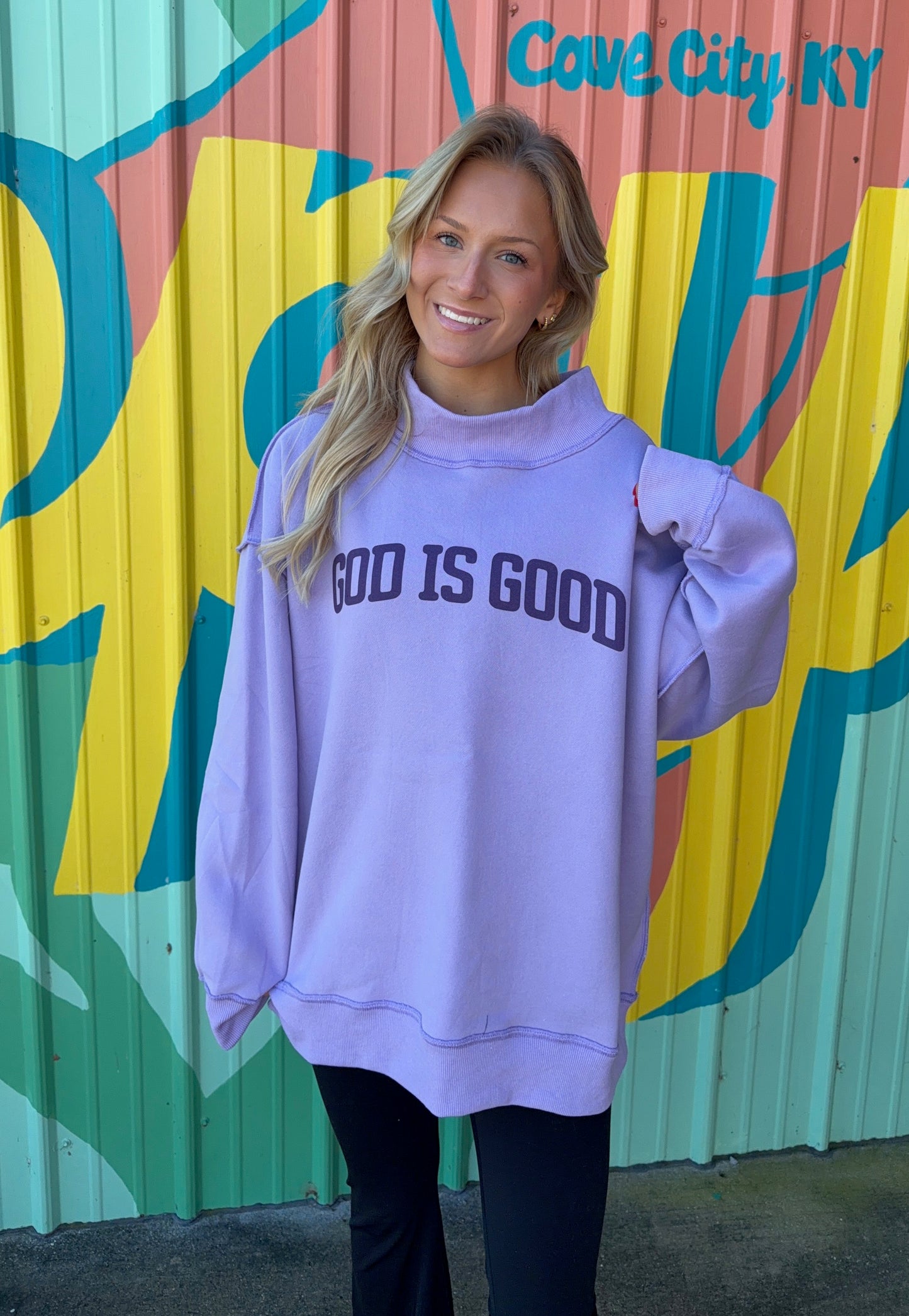 God Is Good Purple Mock Neck