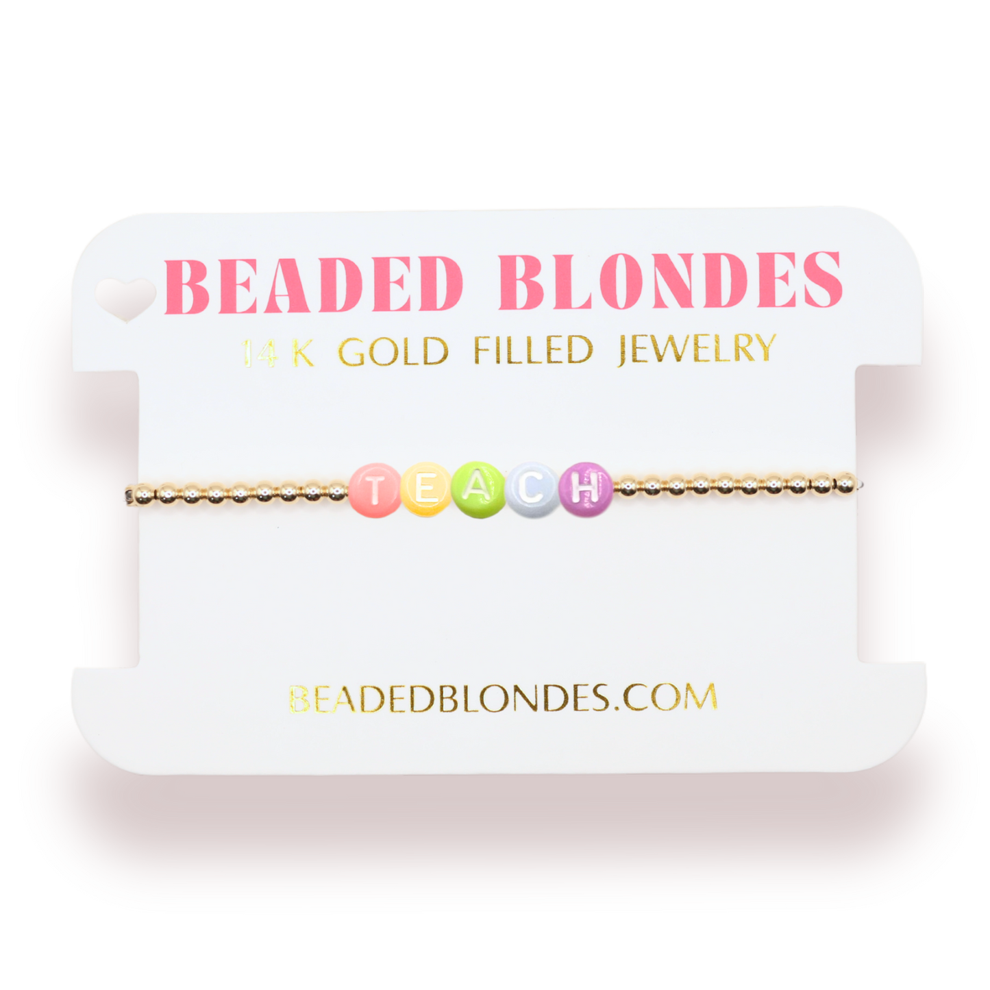 Teach Rainbow Letter Bracelet: Extended 7.25 inch / White Sprinkle