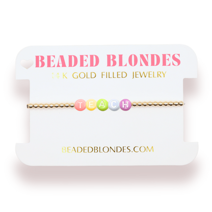 Teach Rainbow Letter Bracelet: Extended 7.25 inch / White Sprinkle