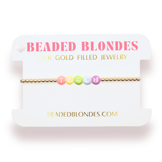 Teach Rainbow Letter Bracelet: Extended 7.25 inch / White Sprinkle