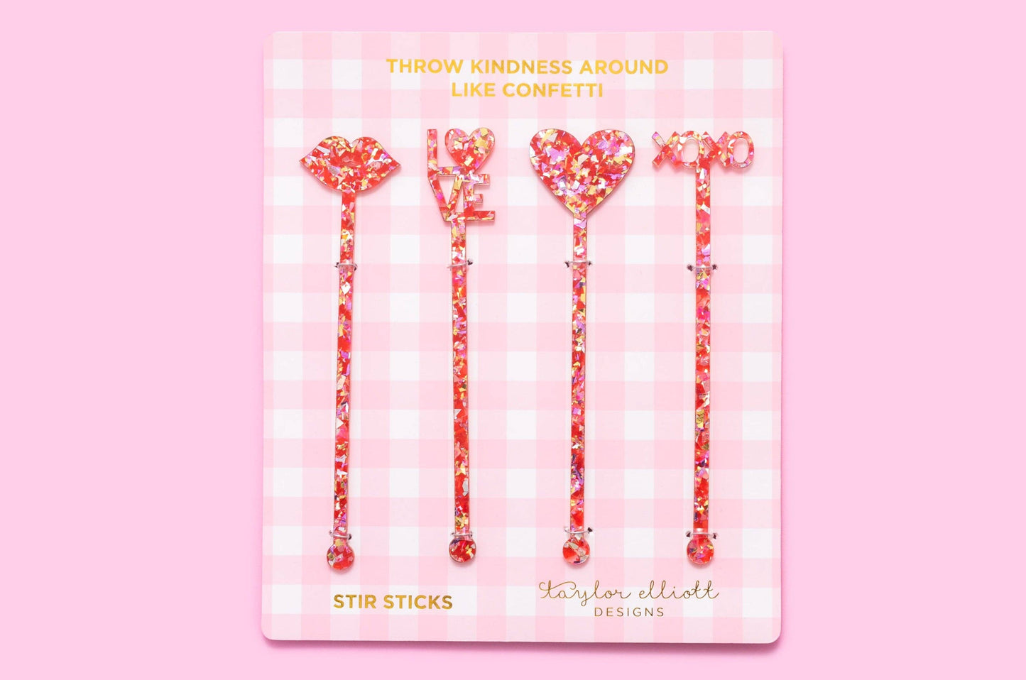 Stir Stick Set - Love - Red Confetti - 4 Piece Set