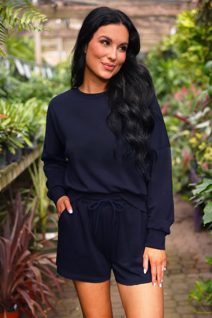 Luna Luxe Pullover Set- Navy: Navy / Small