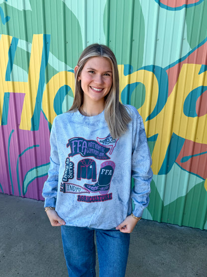 Officially Licensed National FFA Convention Comfort Colors Acid Wash Crewneck Sweatshirt - Pink & Blue