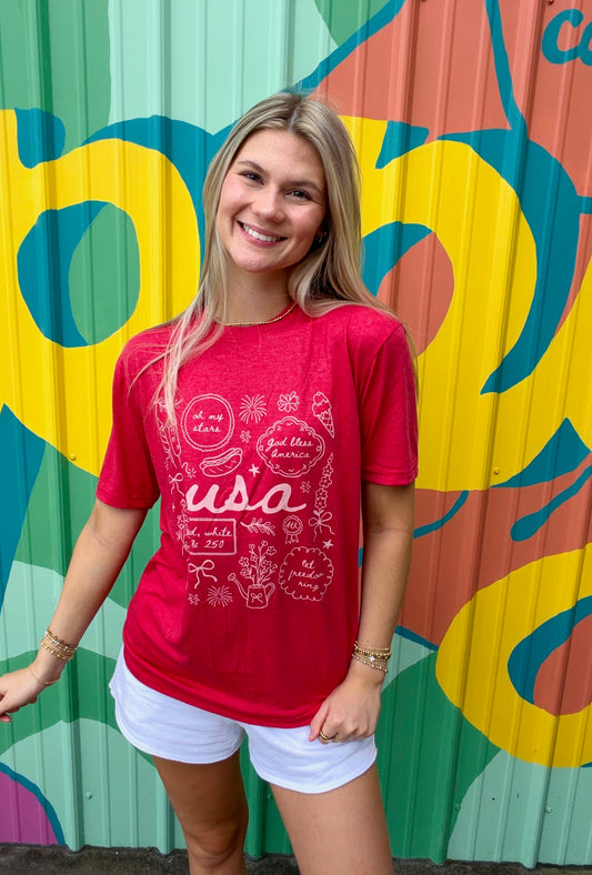 USA Doodle Collage Graphic Tee