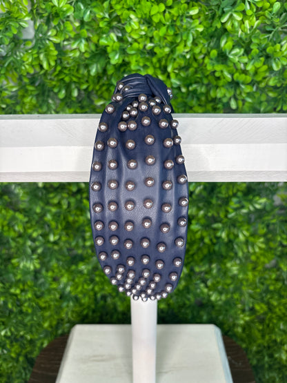 Navy Leather w/ Pearls Headband