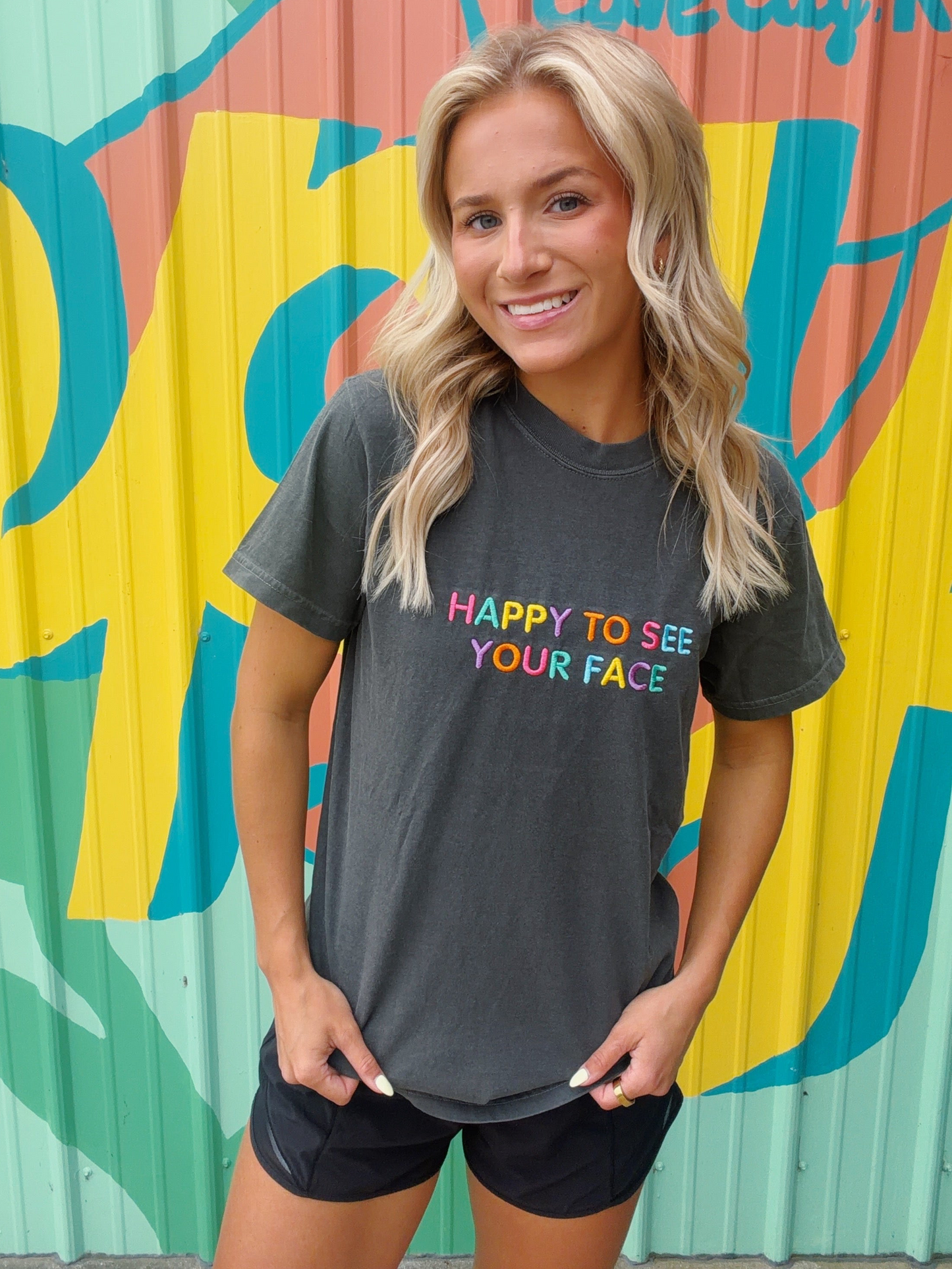 Happy To See Your Face Embroidered Comfort Colors Tee